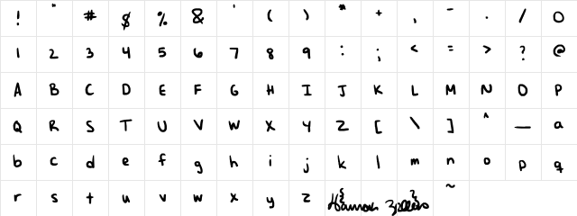 HannahHand Regular  glyph index