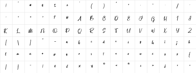 Bestvibes Regular  glyph index