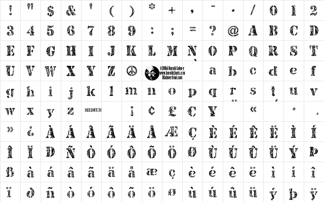 JJStencil Medium Regular  glyph index