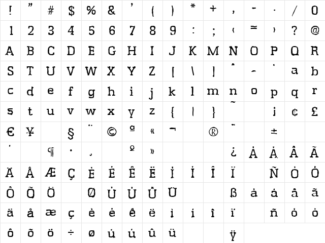 JasonBeckerAntique Regular  glyph index