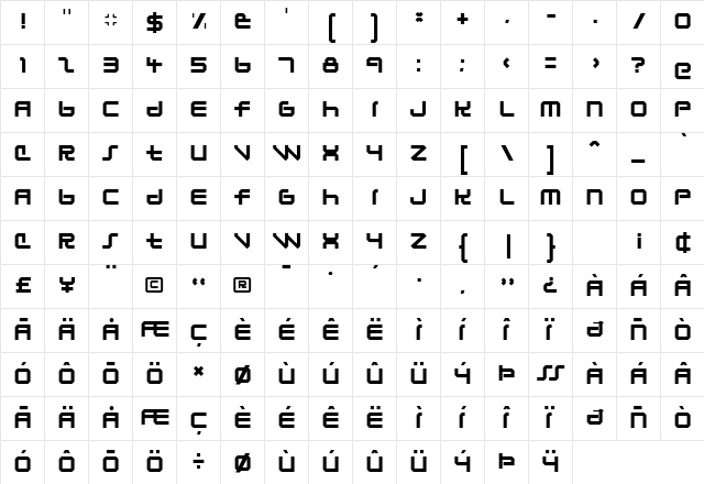 Lunasol Sequence  glyph index