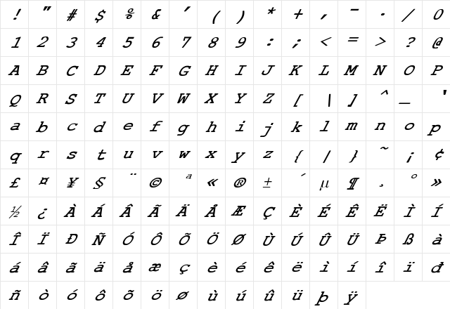 Cobb Bold Italic  glyph index