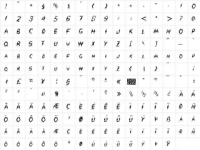 Jolt Regular  glyph index