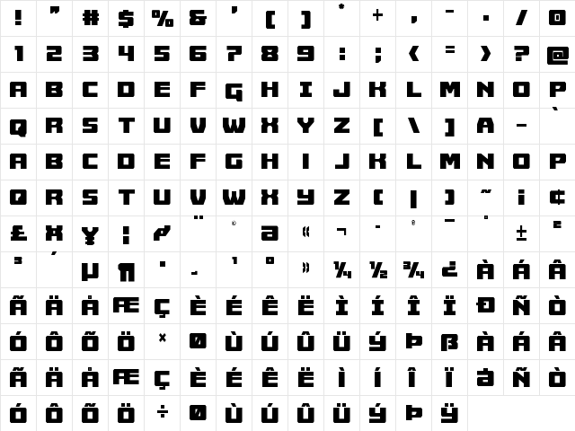 Cruiser Fortress Condensed Condensed  glyph index