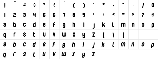 Steady Square Regular  glyph index