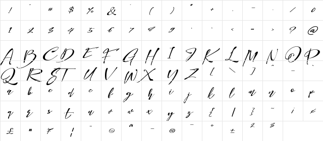 Bellome Regular  glyph index