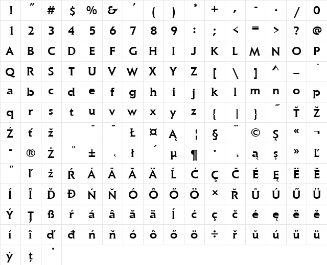 ElanItcTEEMed Regular  glyph index