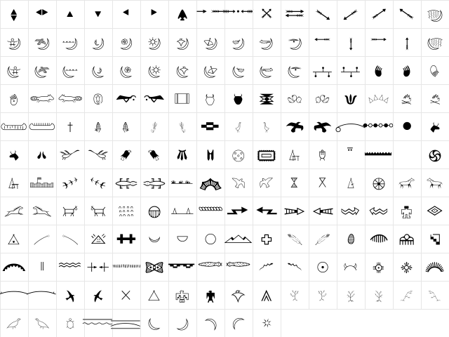 AmericanIndian Regular  glyph index