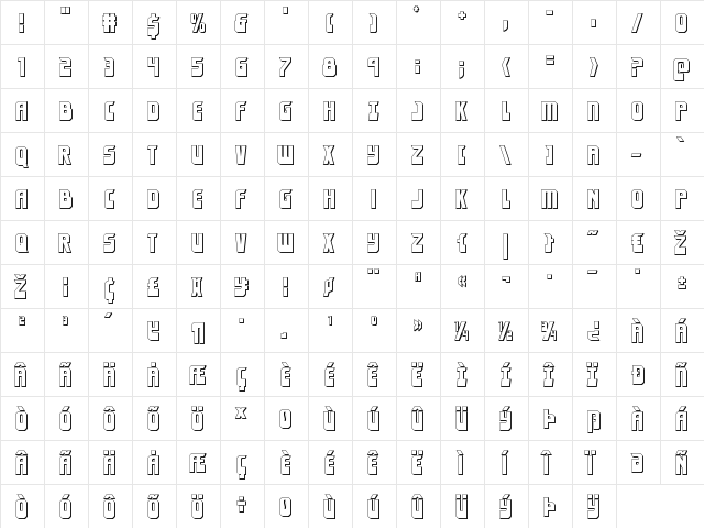 Eldebaran 3D Regular  glyph index