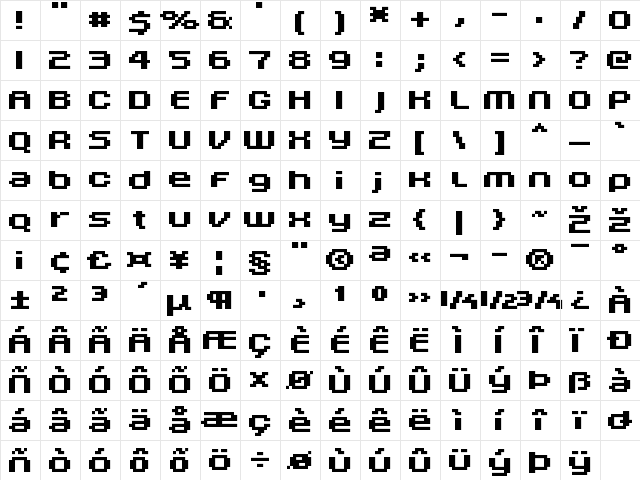 FFF Nadador Bold Regular  glyph index