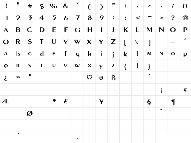 Custard Pie 11 Regular  glyph index