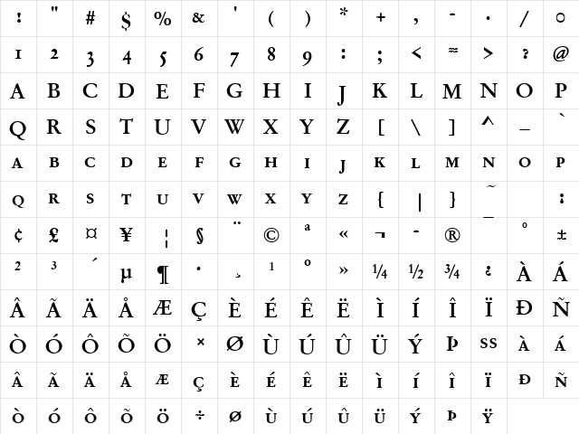 Garamond Becker No2 Caps Med Regular  glyph index