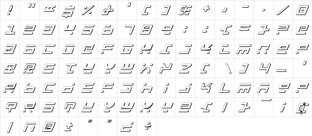 Rocket Type Shadow Italic Shadow Italic  glyph index