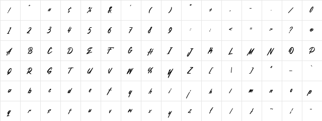 Nurani Demo Version Regular  glyph index