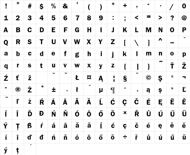 FranklinGotItcTEEDem Regular  glyph index