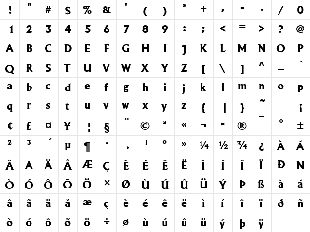 LapidarSerNo2URWTBol Regular  glyph index