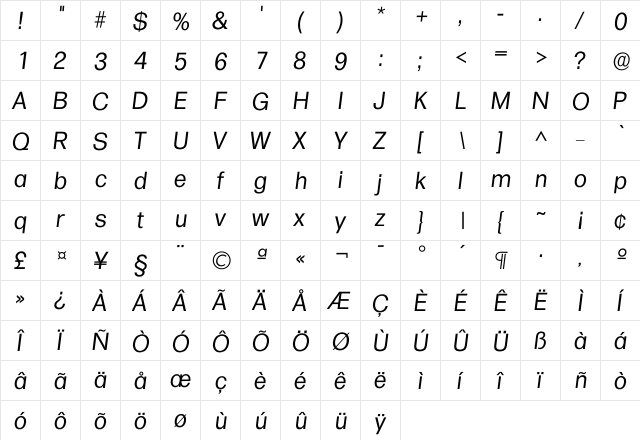 Iformula Regular  glyph index