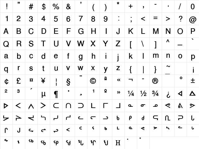 InuktitutSSK Bold  glyph index
