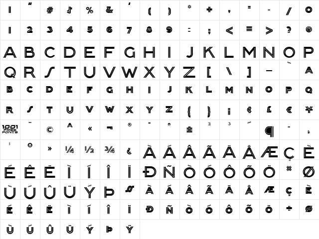 Packard Clipper NF Regular  glyph index