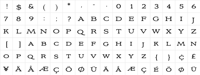 AvianoSlabLight Regular  glyph index