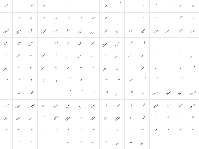 Rosemary Jasmine Italic Regular  glyph index