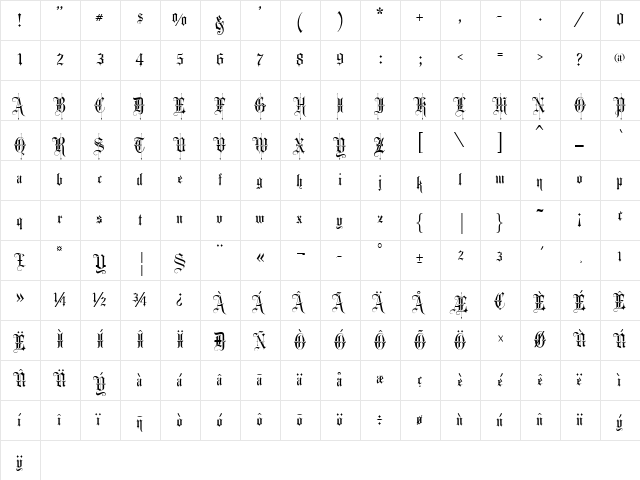 FancyText Regular  glyph index