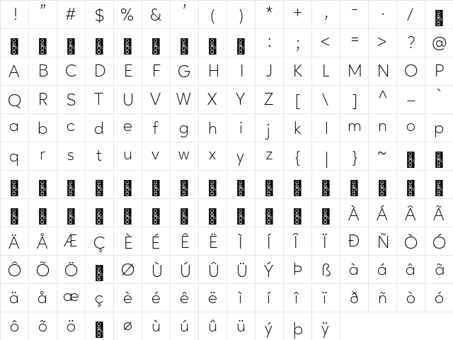 Ageo Personal Use Light Regular  glyph index