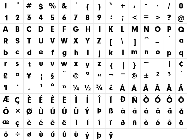 ReprintBlackSSK Regular  glyph index