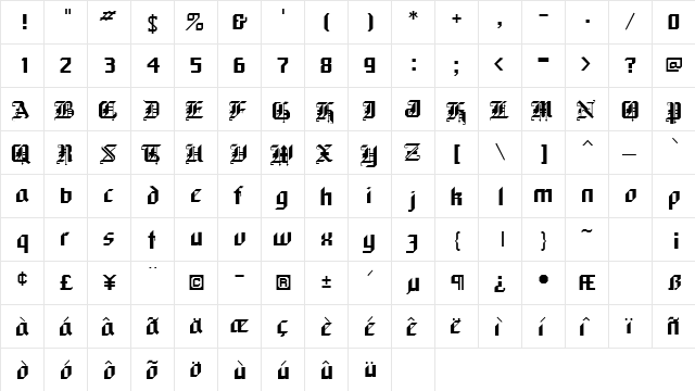 BRANDON Regular  glyph index