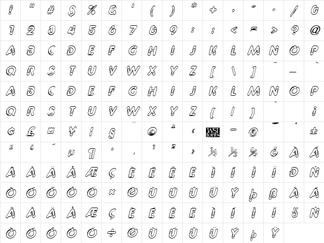 PageClips Italic  glyph index