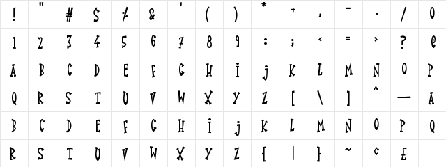 Knick Knack Regular  glyph index