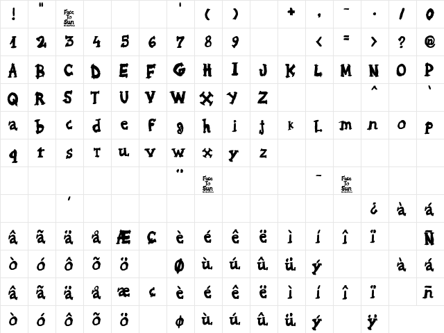 Face to Sun Regular  glyph index