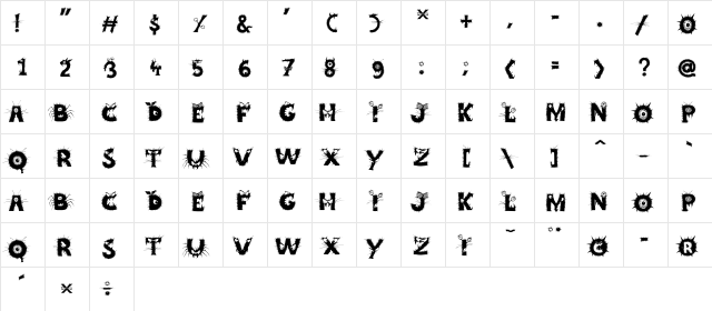 CCCreepyCrawly Regular  glyph index