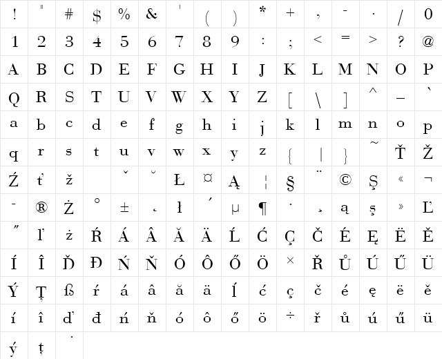 BauerBodDEE Regular  glyph index