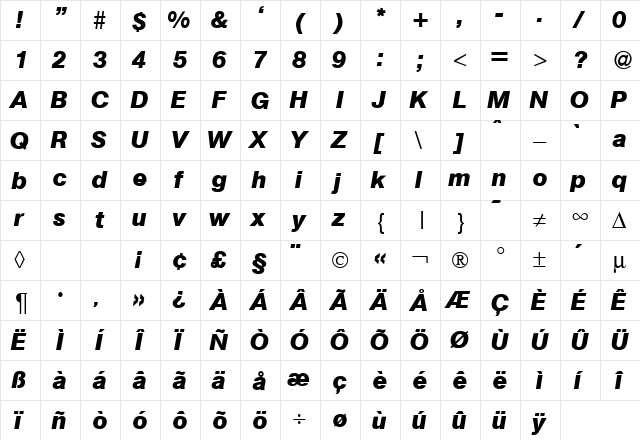 Atkins BoldItalic  glyph index