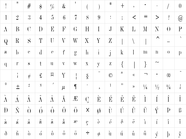 Devine-Condensed Normal  glyph index