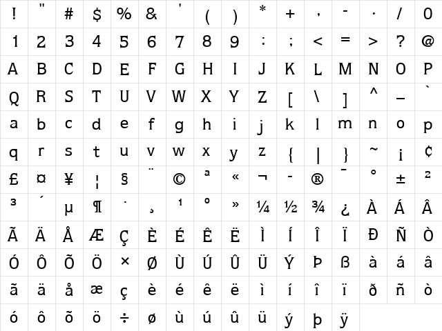 Quorum LT Medium Regular  glyph index