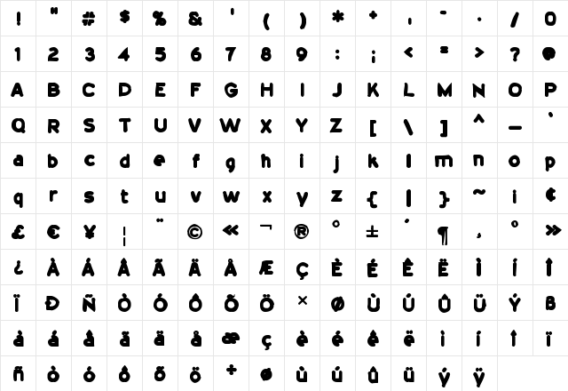 20th Century Ink Regular  glyph index