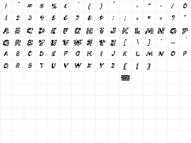 Chorizo Italic  glyph index