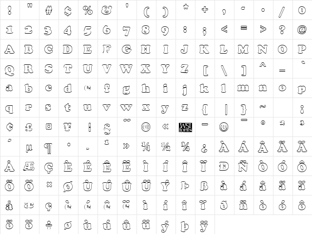 CookieHollow Regular  glyph index
