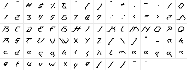 Casiopeia Regular  glyph index