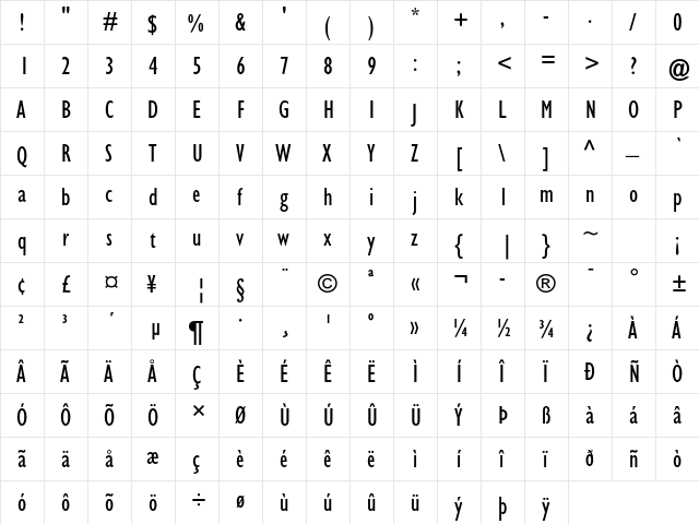 Gill Sans MT Pro Condensed  glyph index