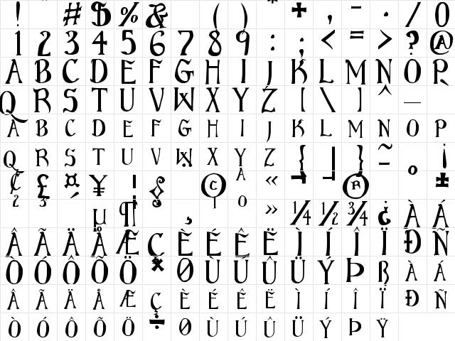 Bruce Regular  glyph index