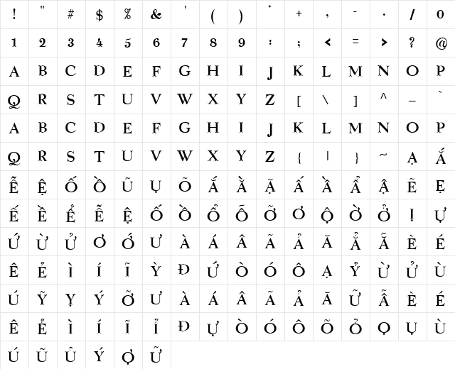 VI Thu Linh Hoa Normal  glyph index