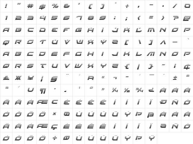 Battlefield Gradient Italic Italic  glyph index