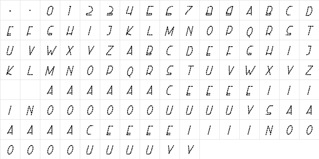 Right Hand Bold Italic Dash Regular  glyph index