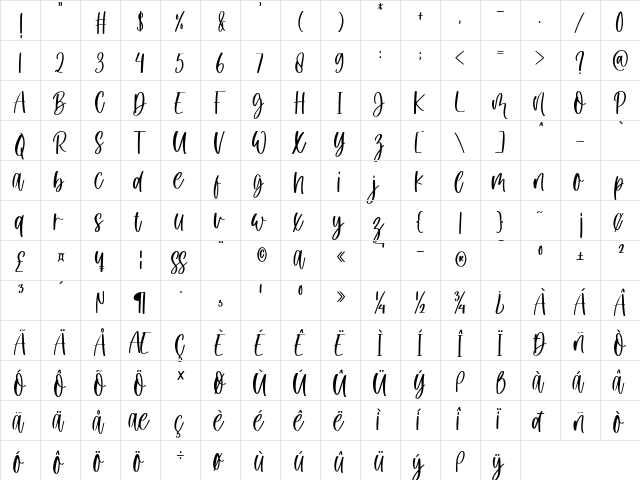 Winter Cloud Regular  glyph index