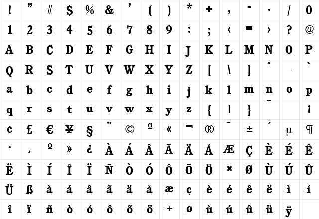 CalgarySerial Bold  glyph index