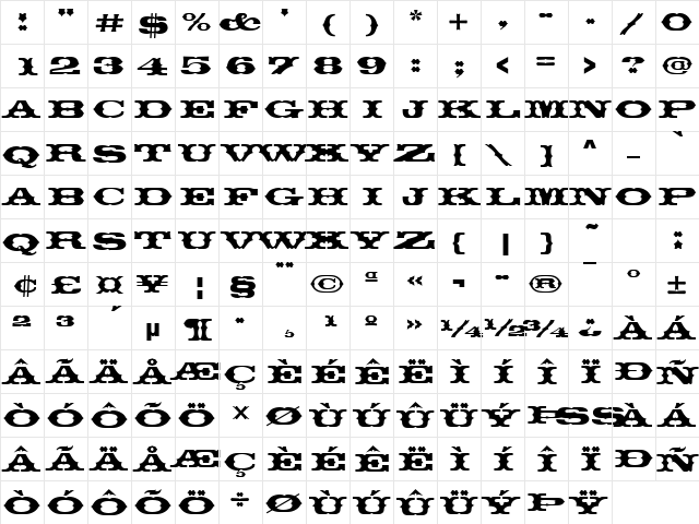 Thunderbird Becker Regular  glyph index