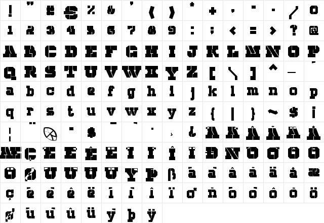 glazer Regular  glyph index